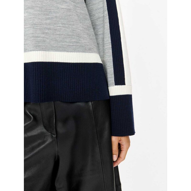 Veronika Maine Light Grey Colour Block Merino & Cotton Jumper image number 2